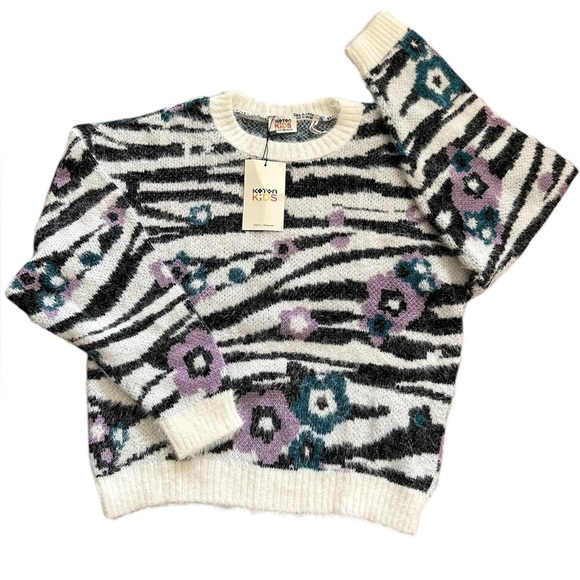 Koton Kids Zebra Floral Fuzzy Sweater Girls Size 11–12 - Picture 1 of 4